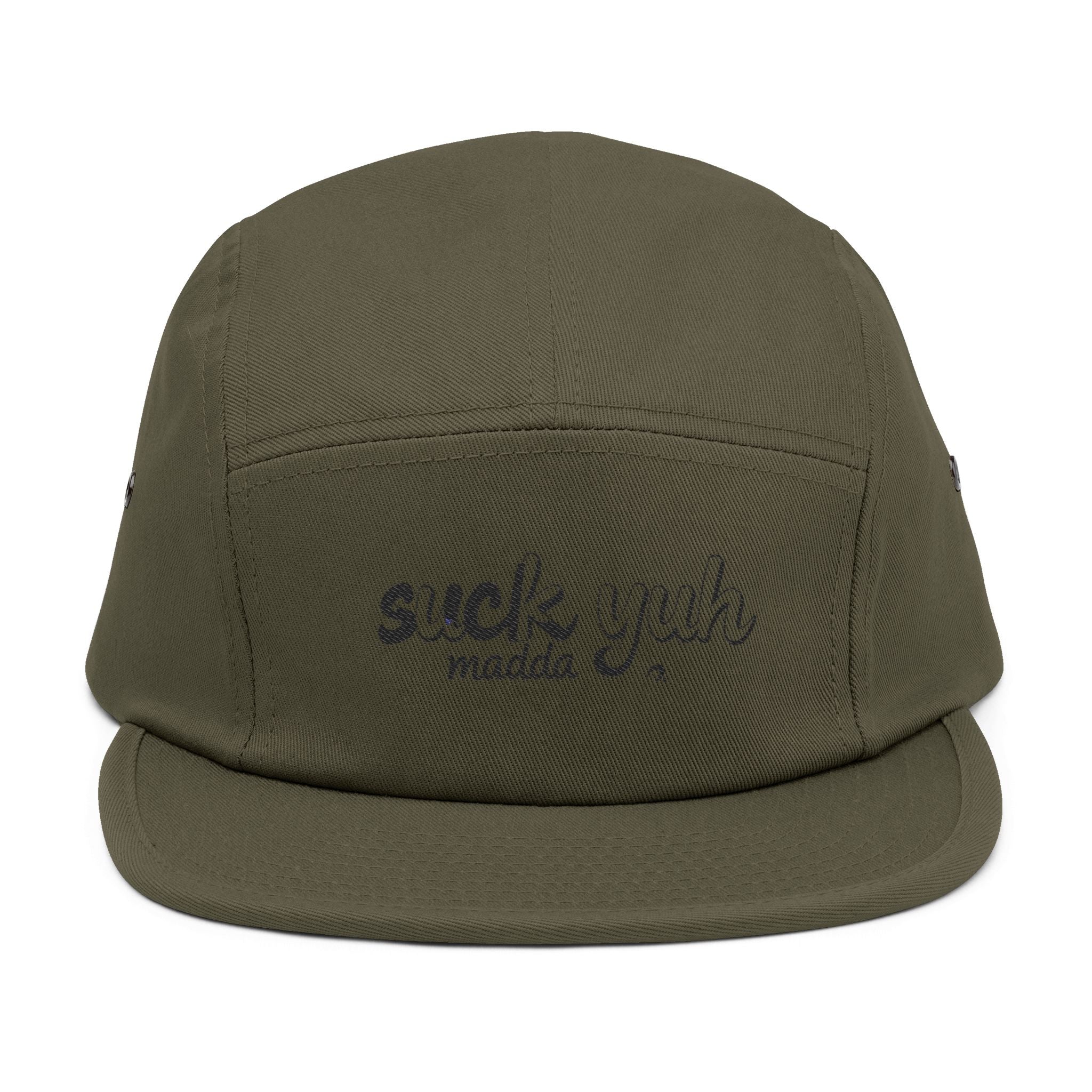 Embroidered 5 Panel Cap - Suck Yuh Mada Disrespectful Term Design