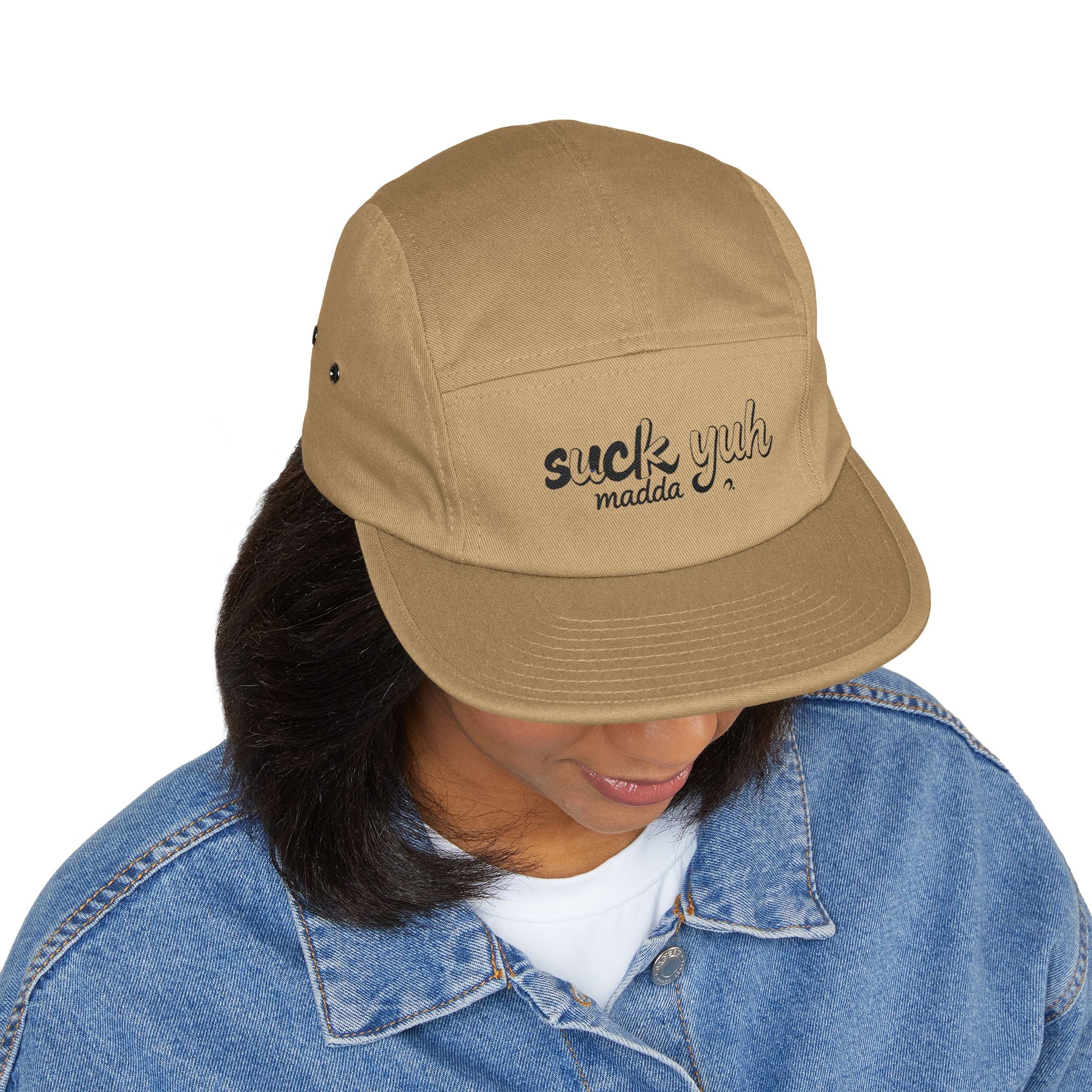 Embroidered 5 Panel Cap - Suck Yuh Mada Disrespectful Term Design