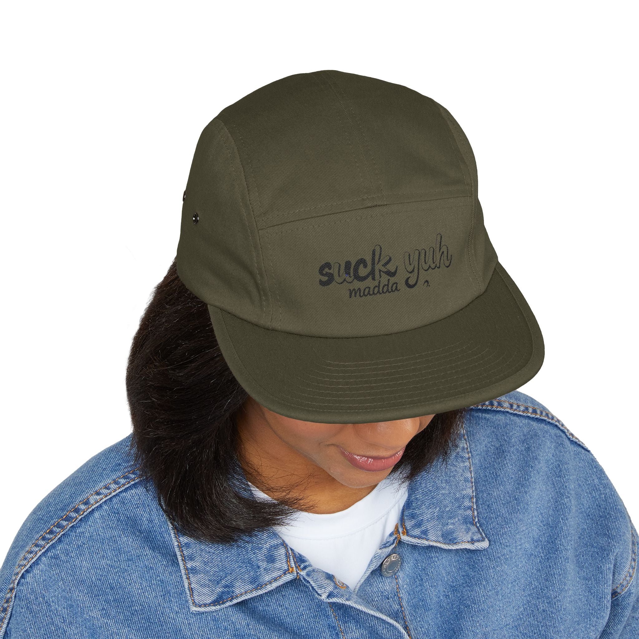 Embroidered 5 Panel Cap - Suck Yuh Mada Disrespectful Term Design