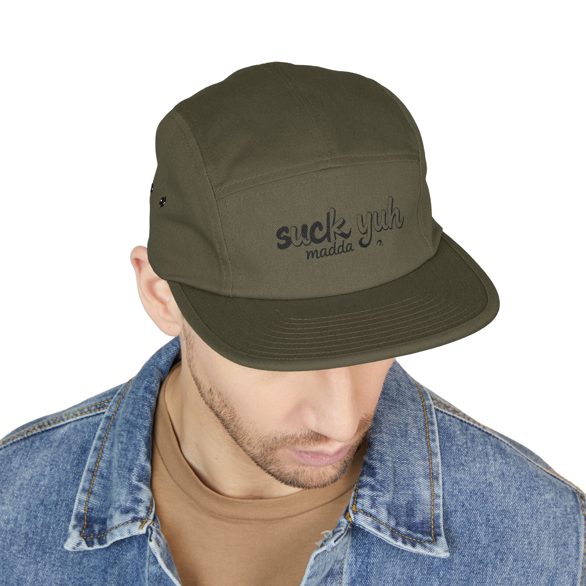Embroidered 5 Panel Cap - Suck Yuh Mada Disrespectful Term Design