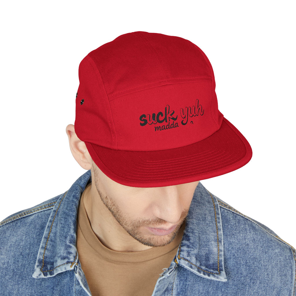 Embroidered 5 Panel Cap - Suck Yuh Mada Disrespectful Term Design