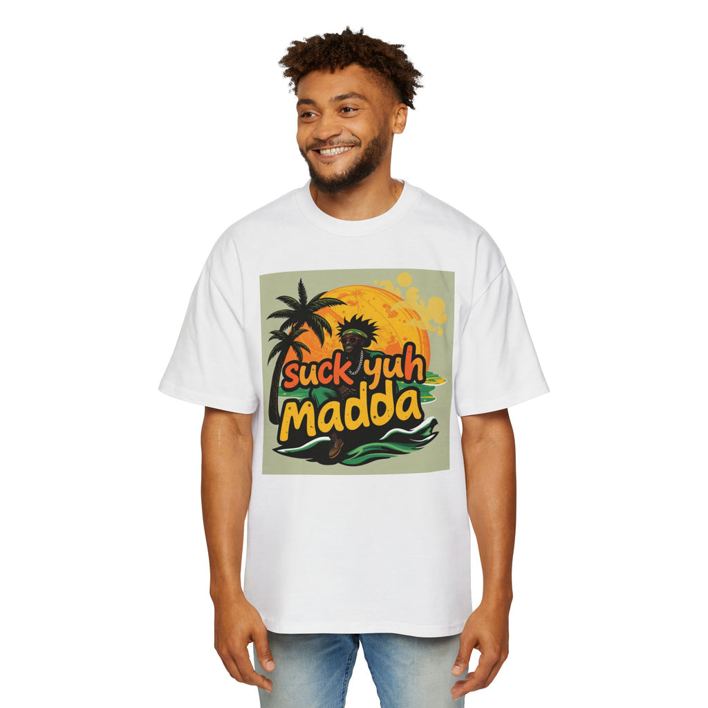 Graphic Tee — "Suck Yuh Madda" Tropical Sunset Palm Shirt