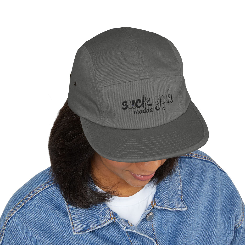 Embroidered 5 Panel Cap - Suck Yuh Mada Disrespectful Term Design