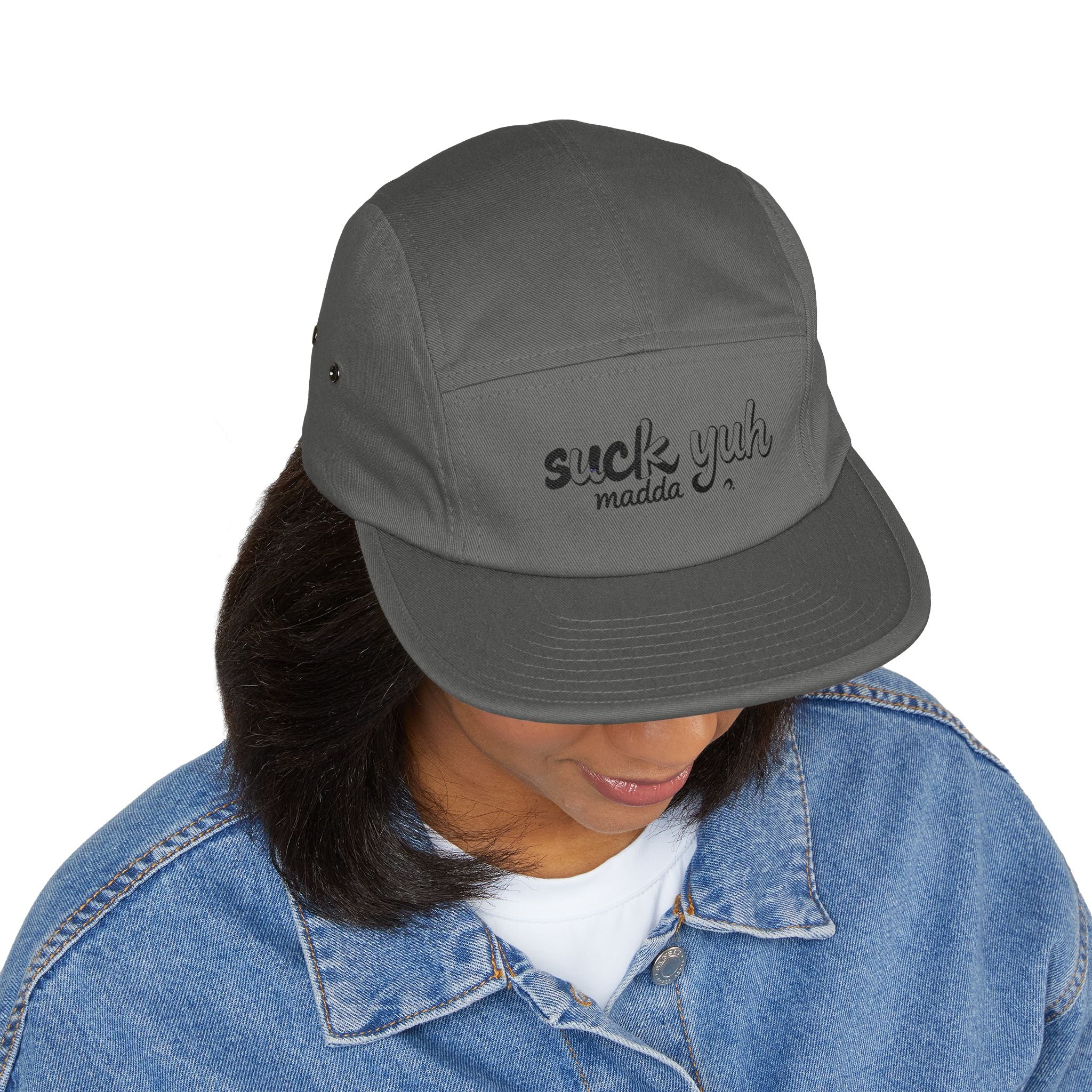 Embroidered 5 Panel Cap - Suck Yuh Mada Disrespectful Term Design