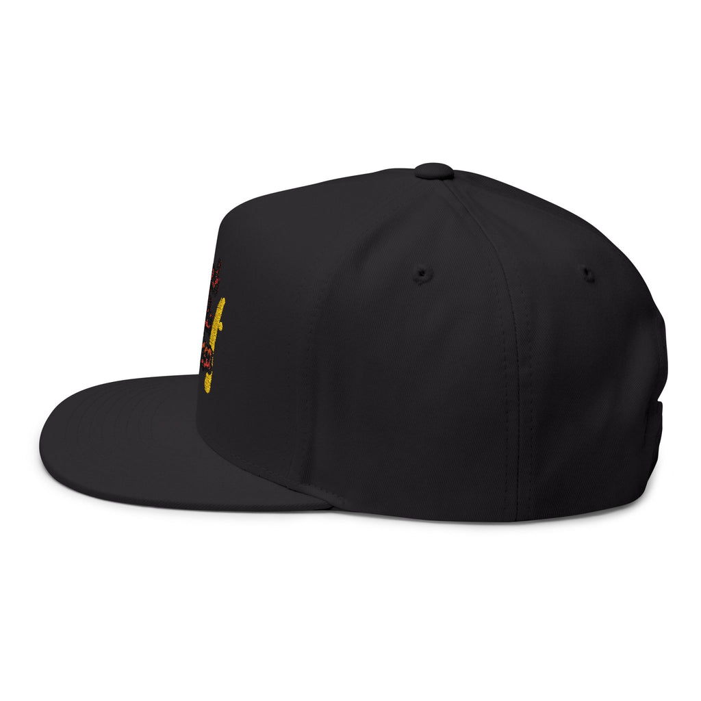 Embroidered Flat Bill Cap — "suck yuh madda mellissa" Bold Script Snapback