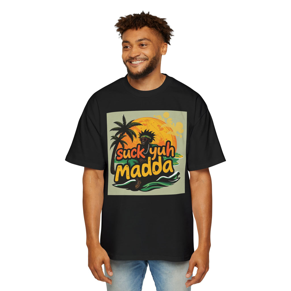Graphic Tee — "Suck Yuh Madda" Tropical Sunset Palm Shirt