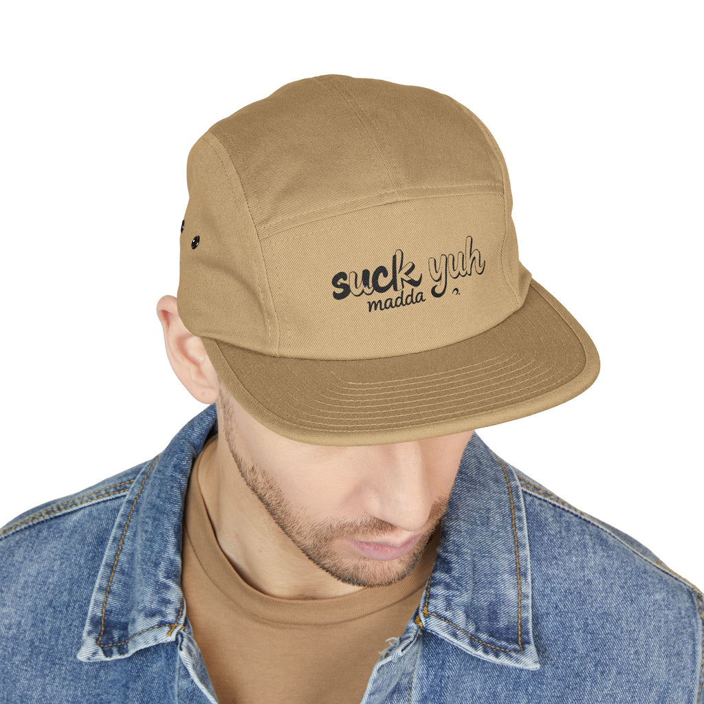 Embroidered 5 Panel Cap - Suck Yuh Mada Disrespectful Term Design