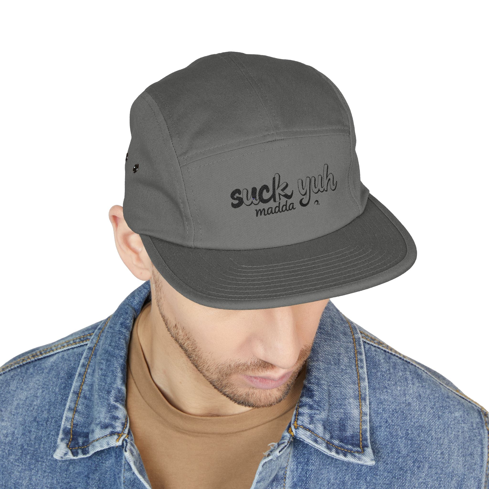 Embroidered 5 Panel Cap - Suck Yuh Mada Disrespectful Term Design