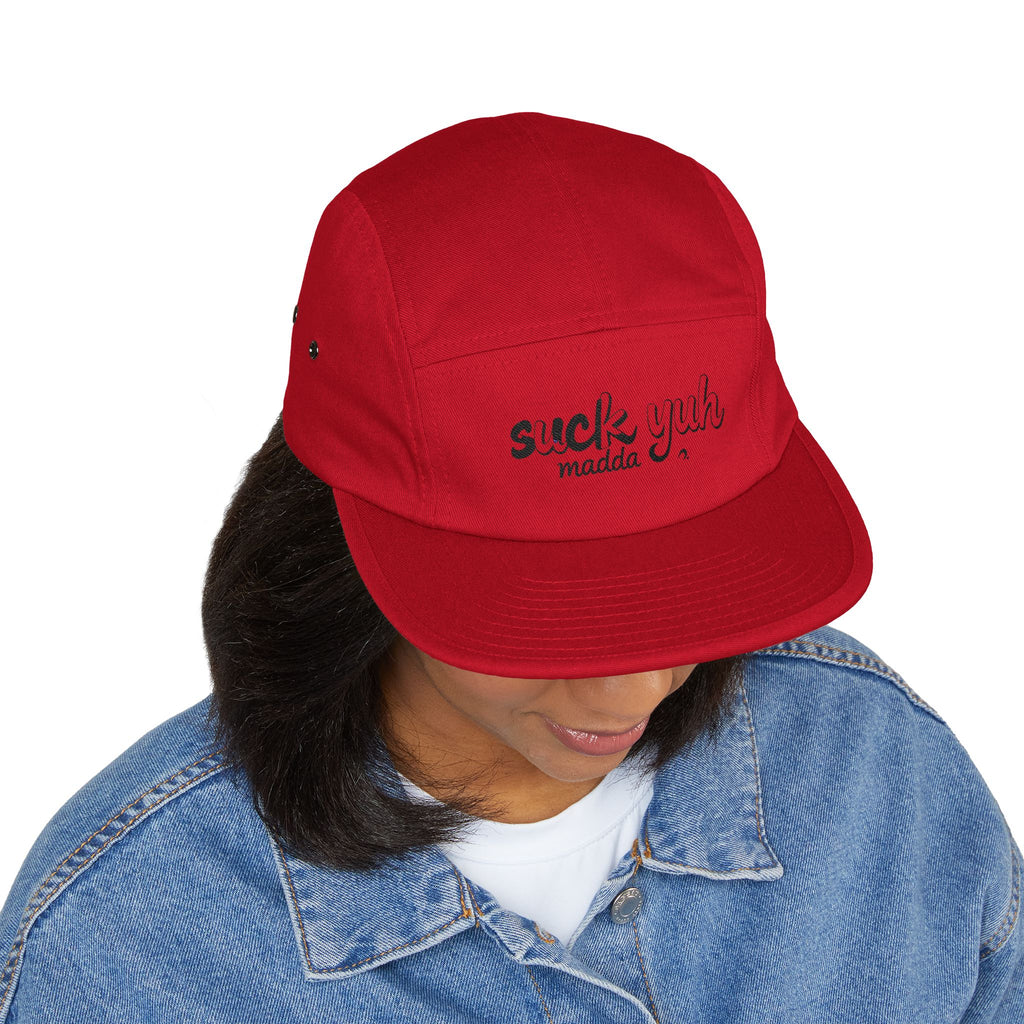 Embroidered 5 Panel Cap - Suck Yuh Mada Disrespectful Term Design